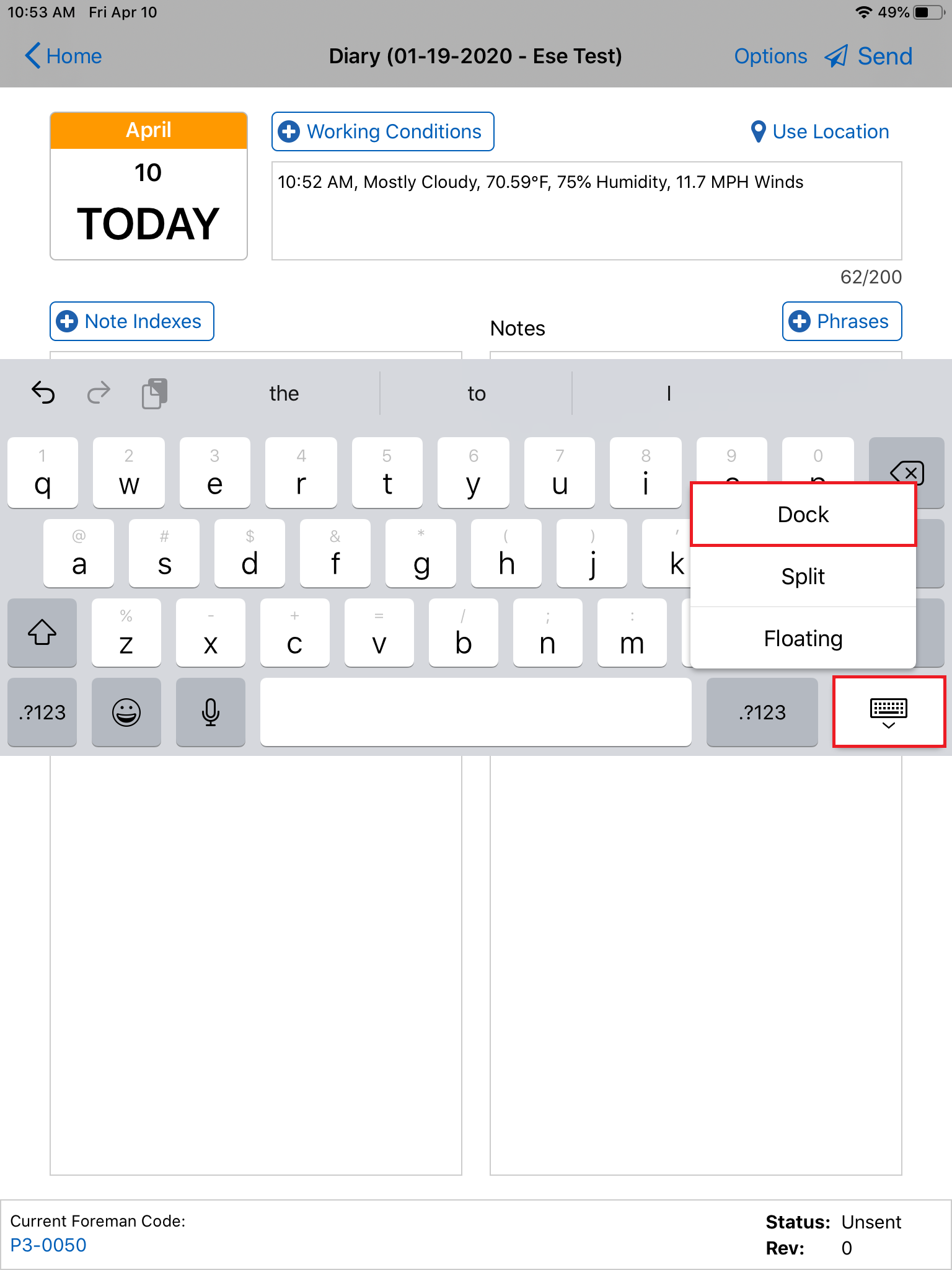 Keyboard is Covering Diary Notes While Typing in Diary Entry