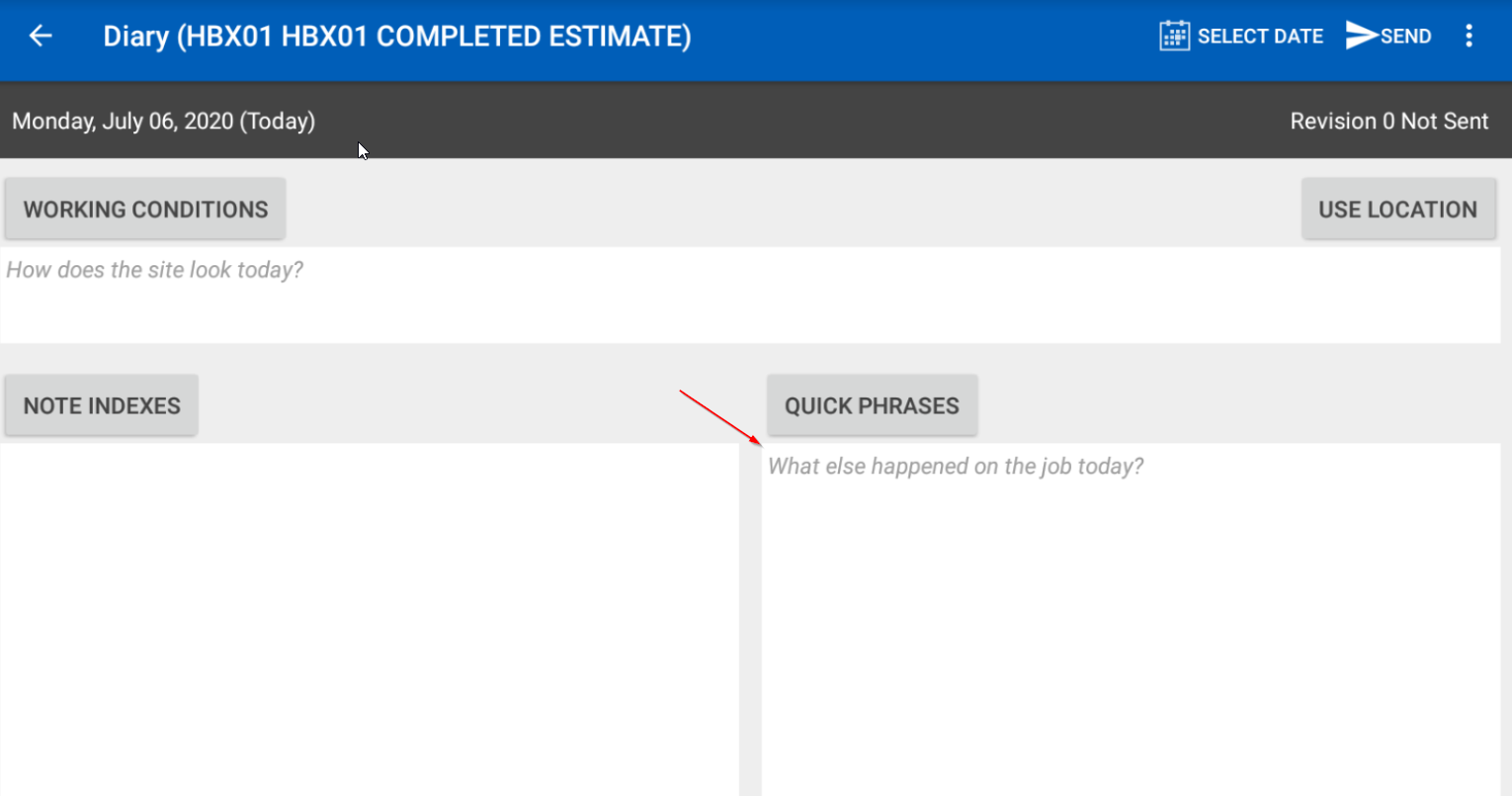 Where Is the Diary Notes Section in HCSS Field (Android)?