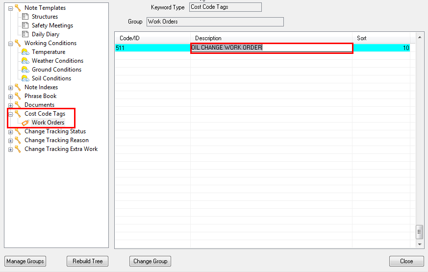 How to edit the description of a Cost Code Tag