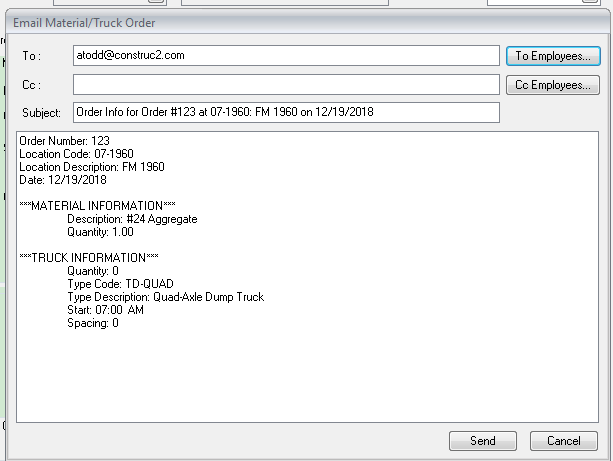 How To Send Material / Trucking Order Emails