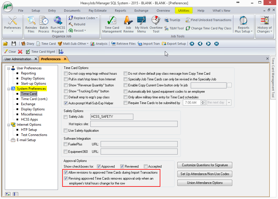 How to set the system to override or protect approved Time Cards