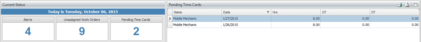 How to jump to manage time card from the dashboard?