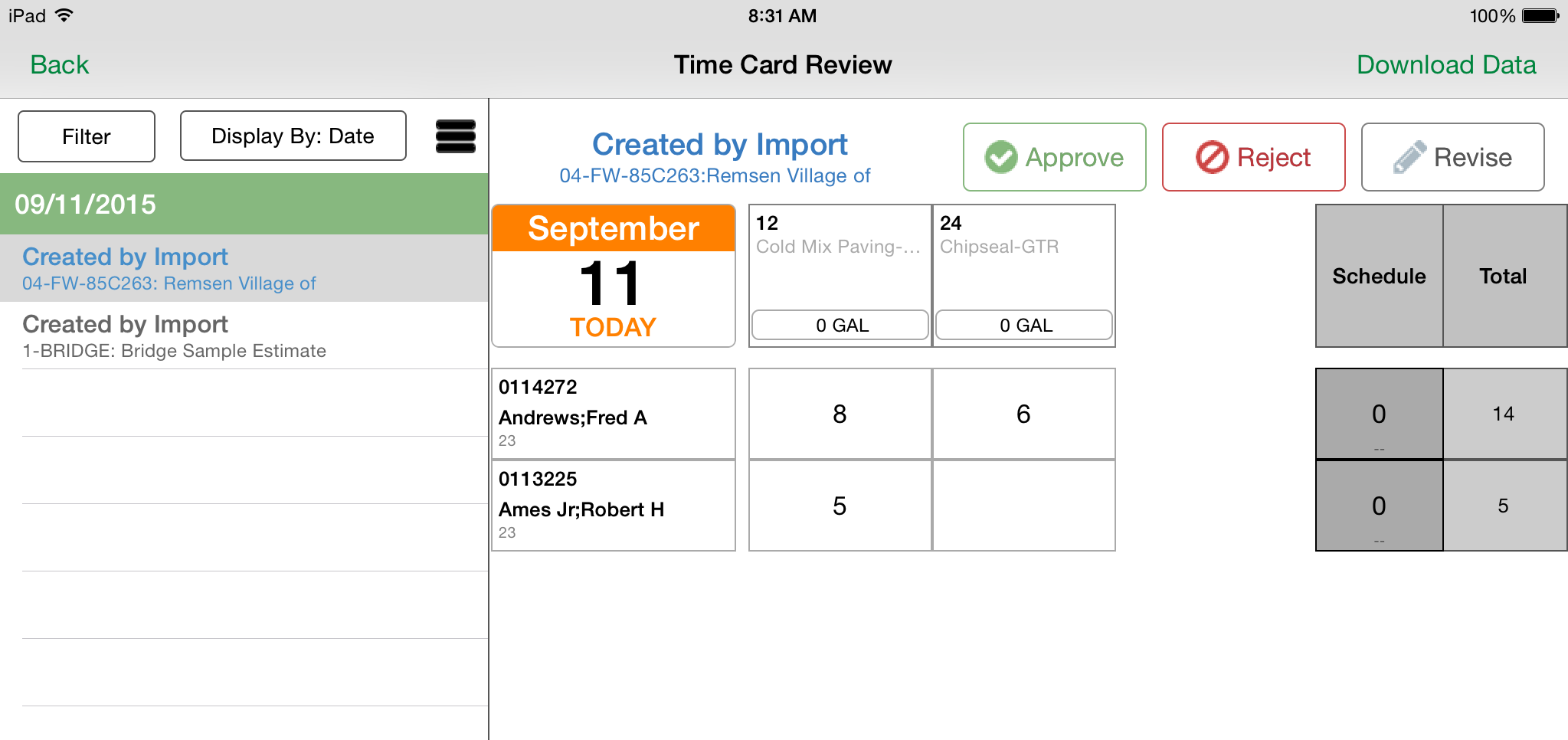 How to Reject a Time Card using Time Card Review on Mobile