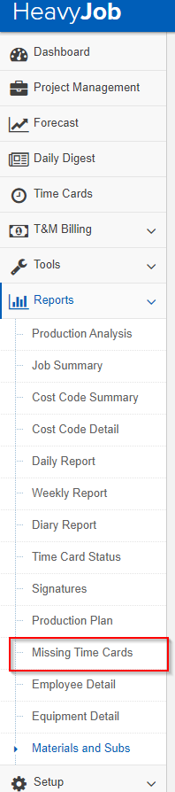 How to Run a Missing Time Card Report in HeavyJob Web