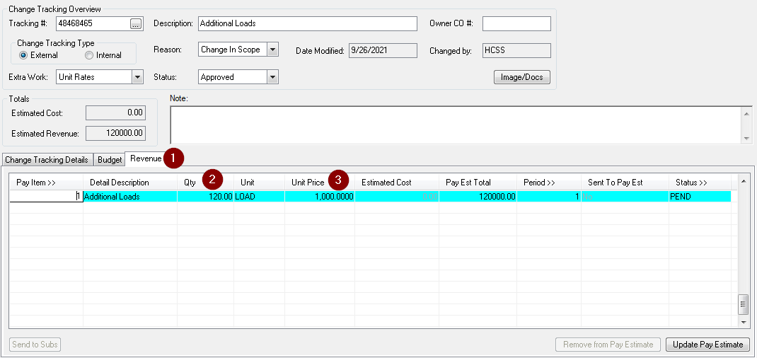 Unable to Change Pay Est. Total in Change Tracking