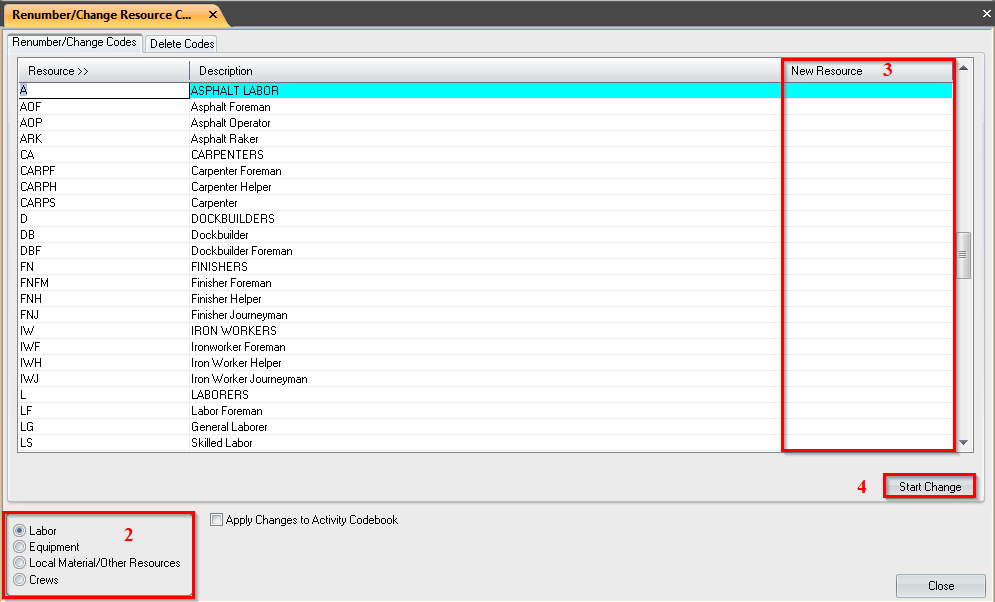 How to Renumber/Change Resource Codes Throughout an Estimate