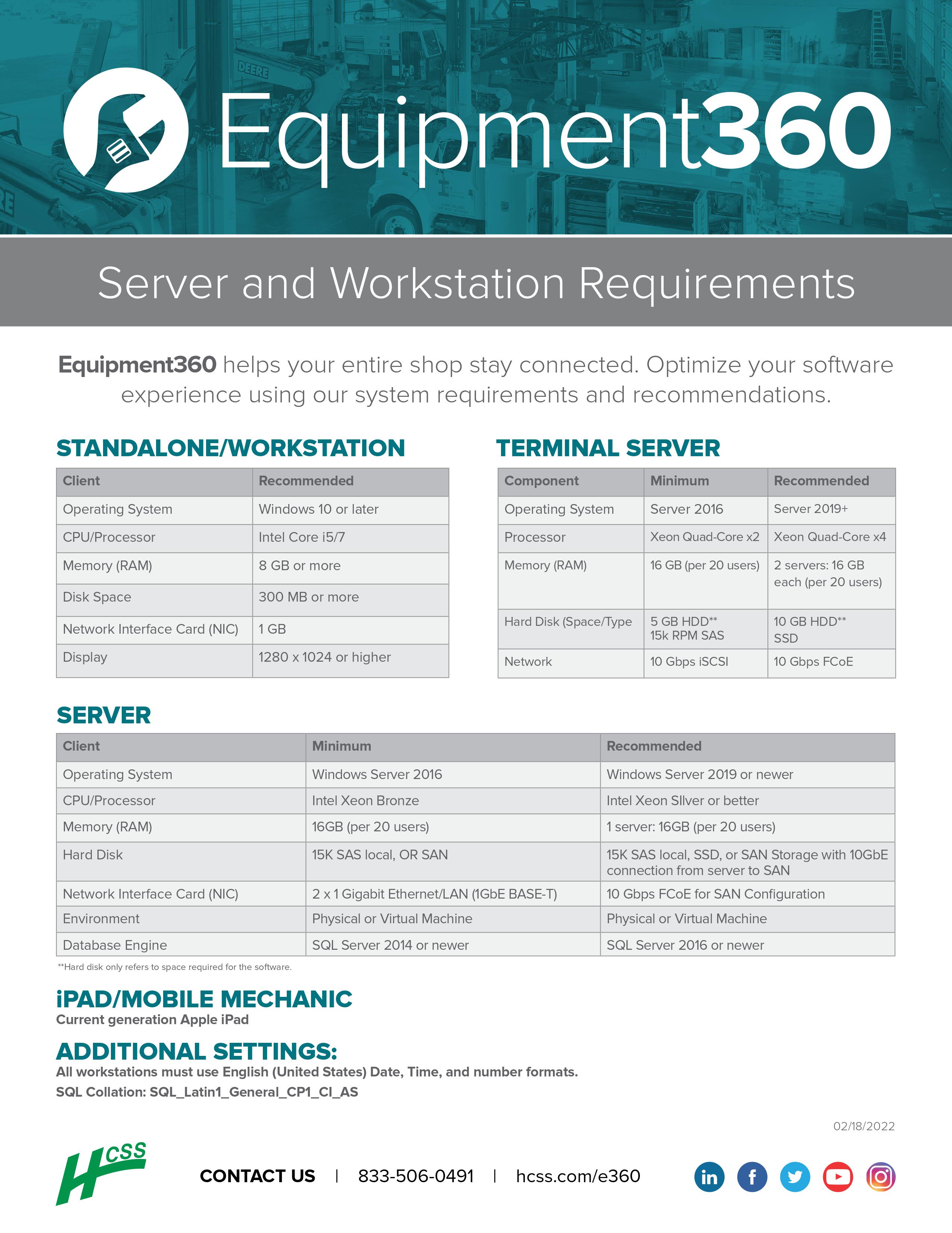 Equipment360 File/Terminal Server & Workstation Requirements