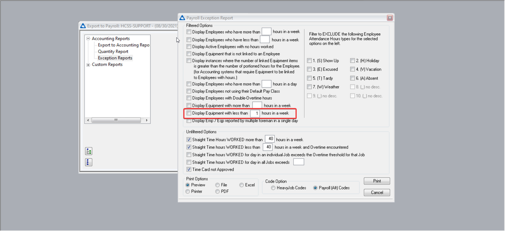 How to Run an Exception Report for Equipment Hours