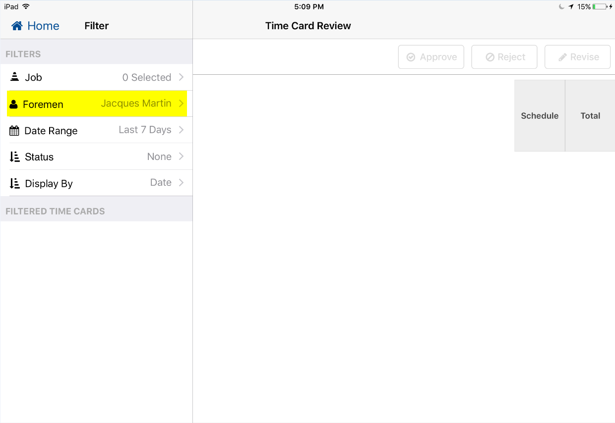 Cannot Find Foreman on Timecard Review in HCSS Mobile