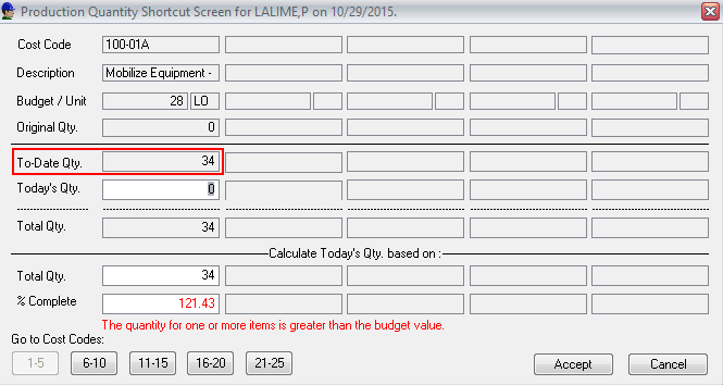 How to see To-Date Production Quantity for a Cost Code