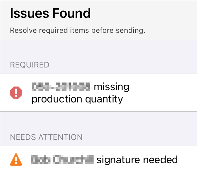 Issues Found Resolve Required Items Before Sending