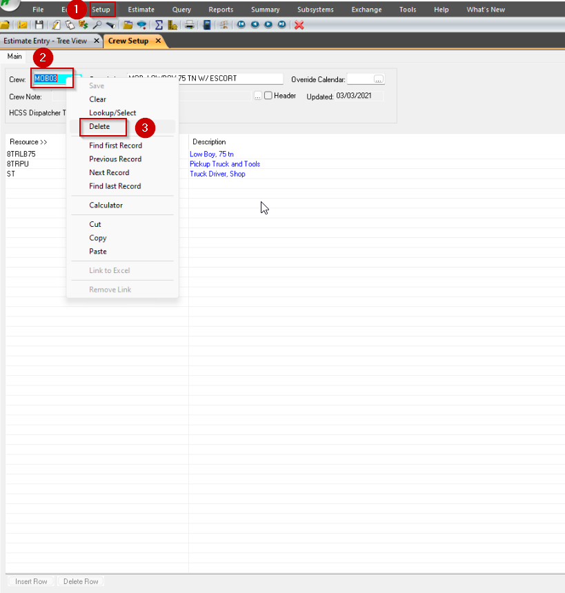 How to Delete a Crew From a Master Estimate in HeavyBid