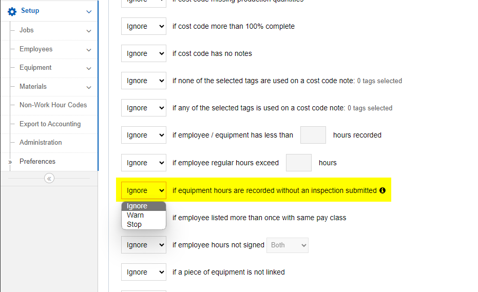 How to Setup a Time Card Warning to Require an Inspection Be Submitted ...