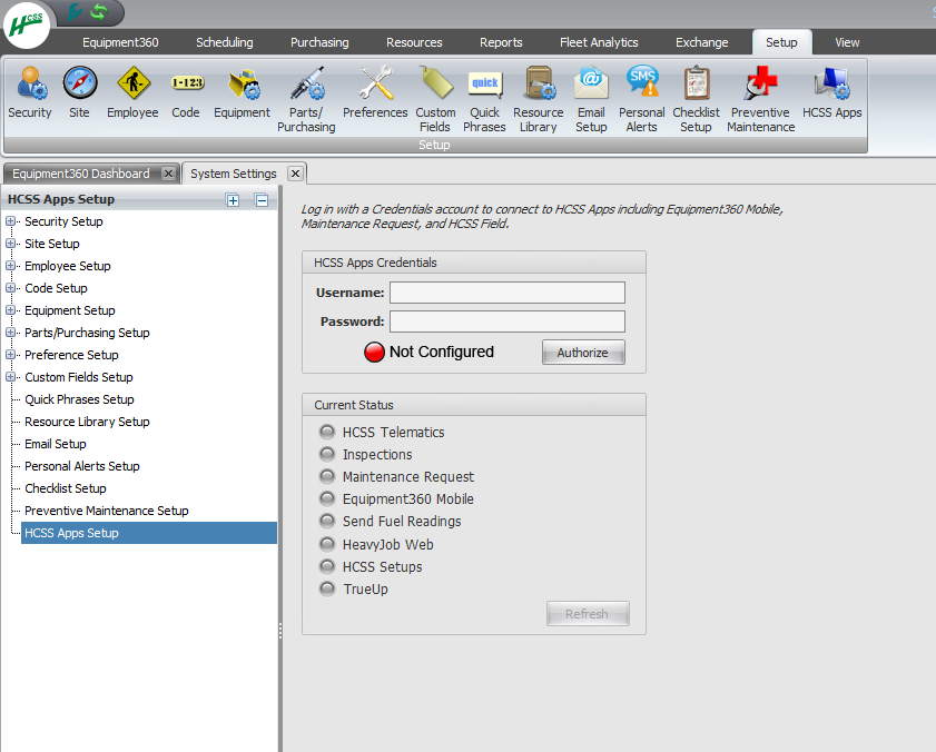How to Authorize HCSS Apps Credentials in Equipment360