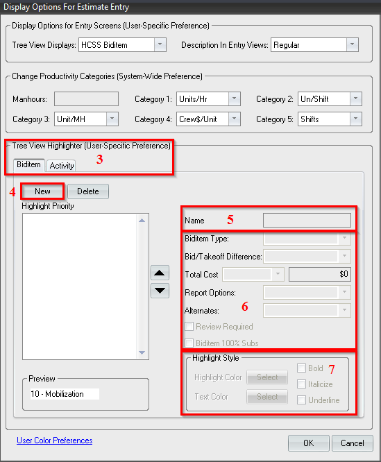 How to Set Display Options to Highlight Certain Biditems and Activities ...