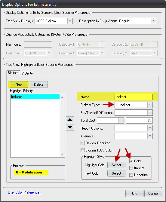 How to Set Display Options to Highlight Certain Biditems and Activities ...