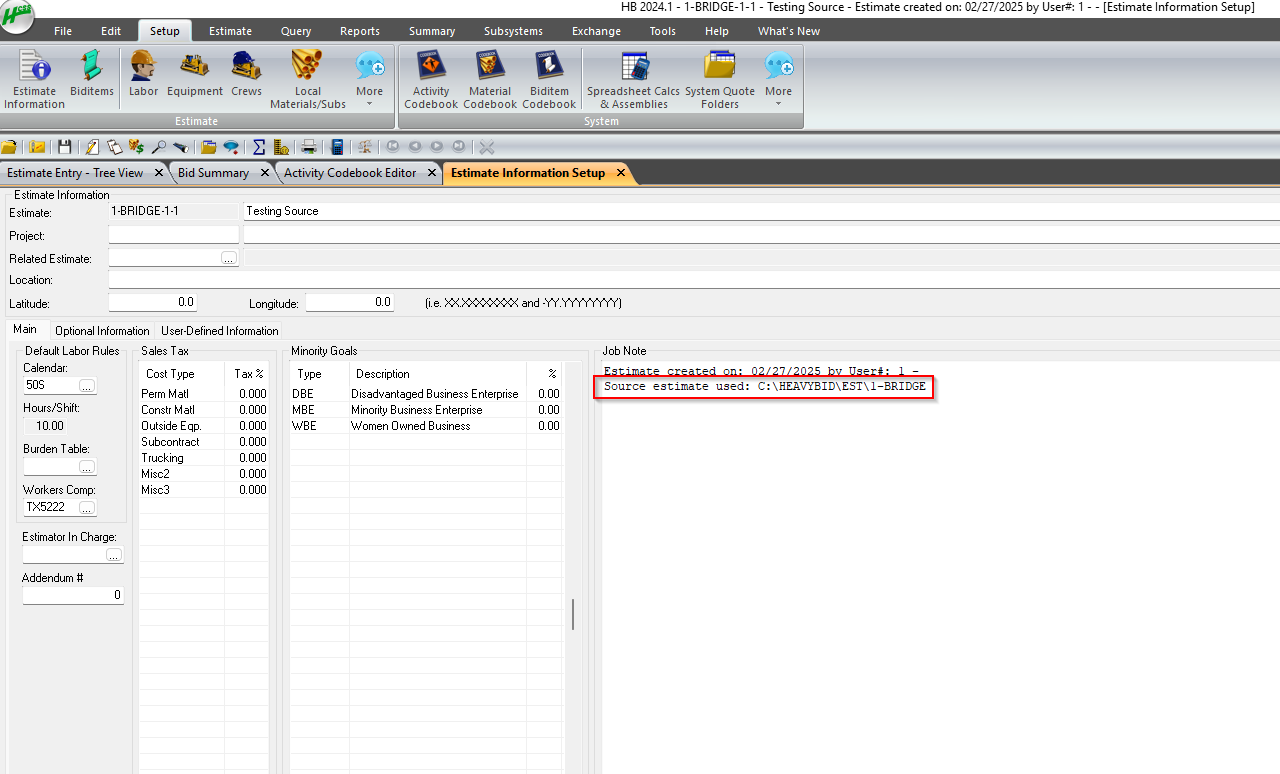 How to Identify Which Source Estimate Was Used to Create an Estimate