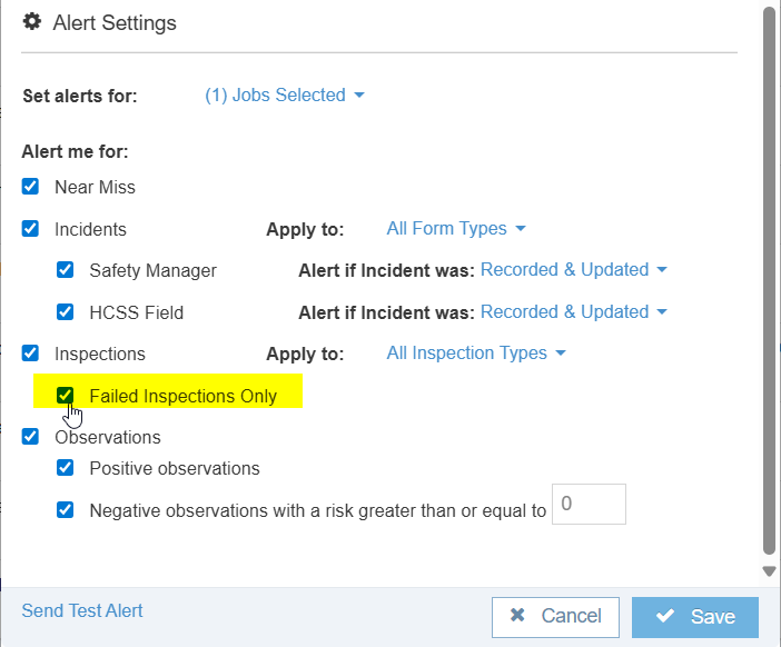How to Receive Alerts Only for Inspections With Failed Items