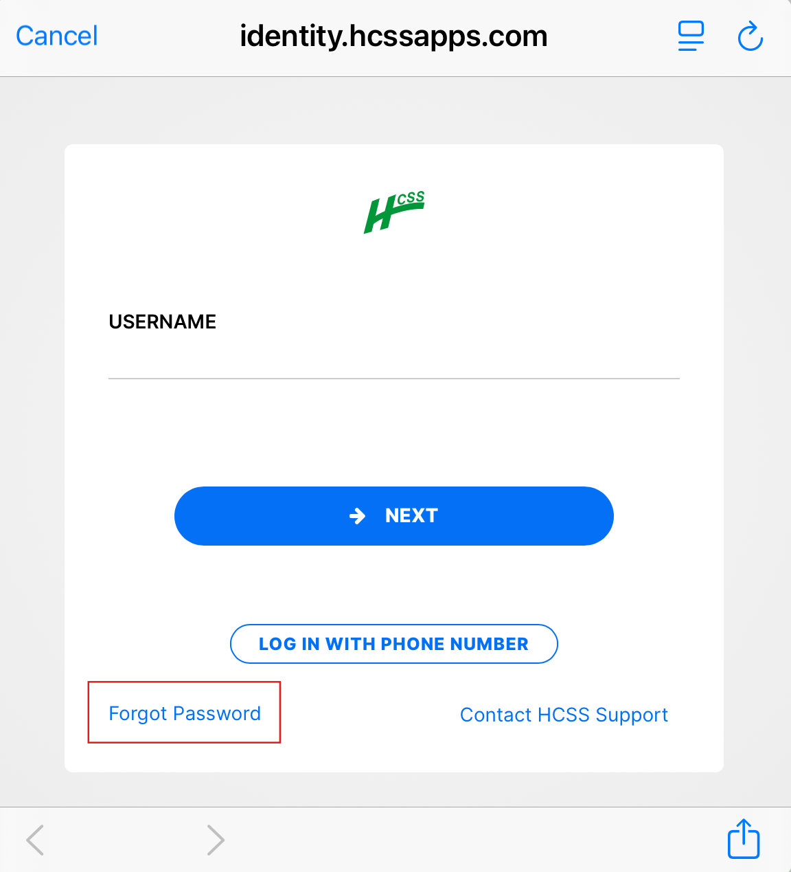 How to Reset a Password in HCSS Mobile Applications