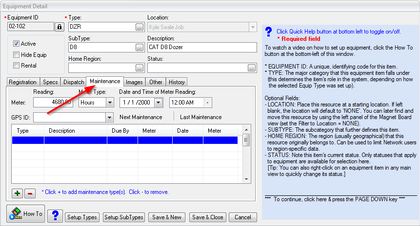 How to setup Equipment Maintenance types in HCSS Dispatcher