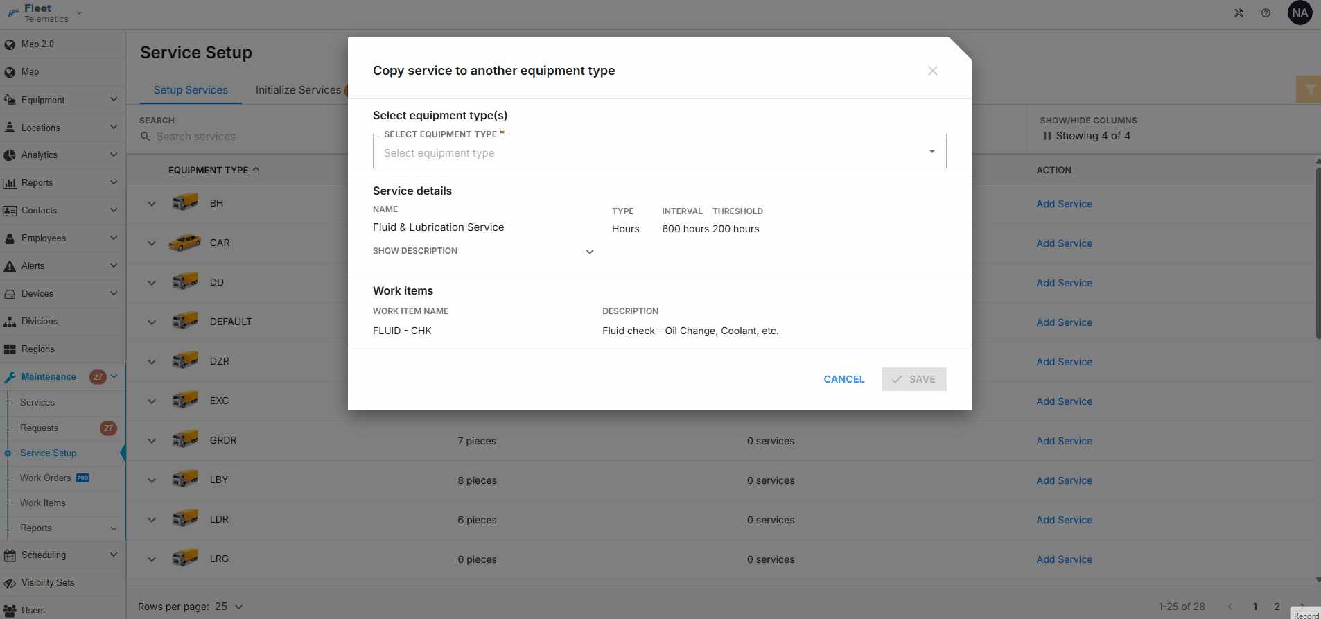 Overview: Service Setup in HCSS Fleet Maintenance