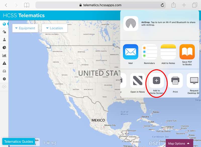 How to Add HCSS Fleet Telematics to Home Screen - Mobile
